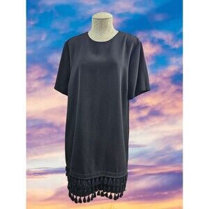 Women's XXL Zara Woman Black Tassel‎ Hem Short Sleeve SS Shift Shirt Dress EUC